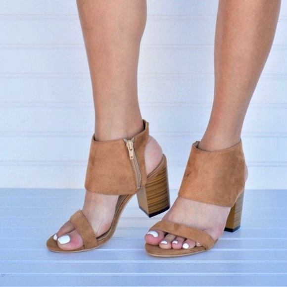 Shoes - NEW! Faux Suede Cuff Ankle Open Toe Strappy Heels